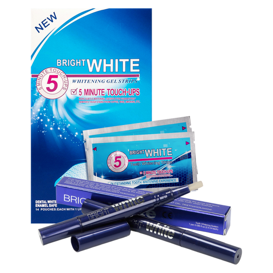 Paski wybielające BRIGHT WHITE 5 MINUTE TOUCH UPS - 28 szt + BRIGHT WHITE Whitening Pen
