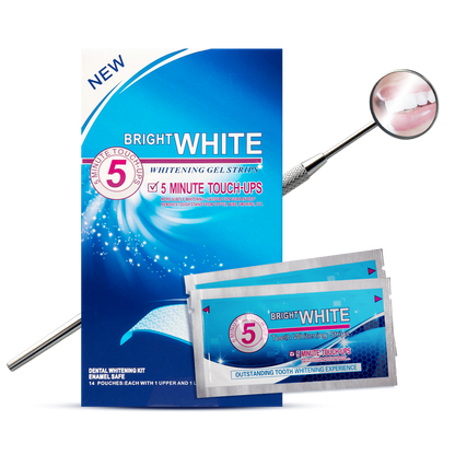 Paski wybielające BRIGHT WHITE 5 MINUTE TOUCH UPS - 28 szt + lusterko stomatologiczne