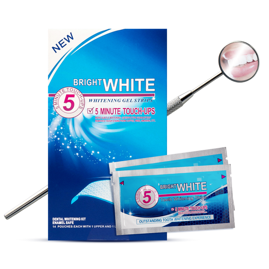 Paski wybielające BRIGHT WHITE 5 MINUTE TOUCH UPS - 28 szt + lusterko stomatologiczne