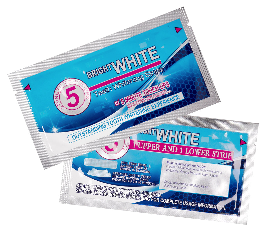 Paski wybielające BRIGHT WHITE 5 MINUTE TOUCH UPS - 28 szt +Węgiel aktywny proszek do wybielanie zębów DAZZLING WHITE